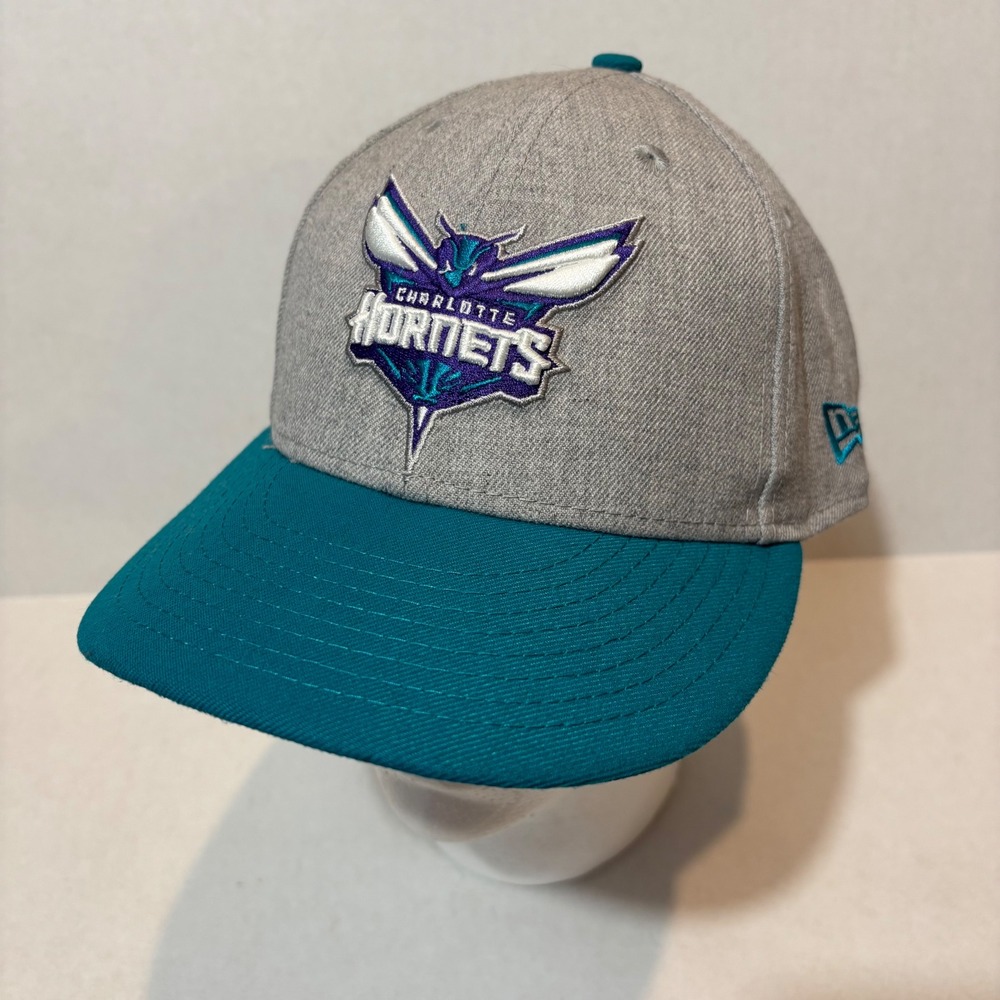 New Era Charlotte Hornets 59FIFTY Low Profile Fitted Hat Gray Teal Size 7 5/8